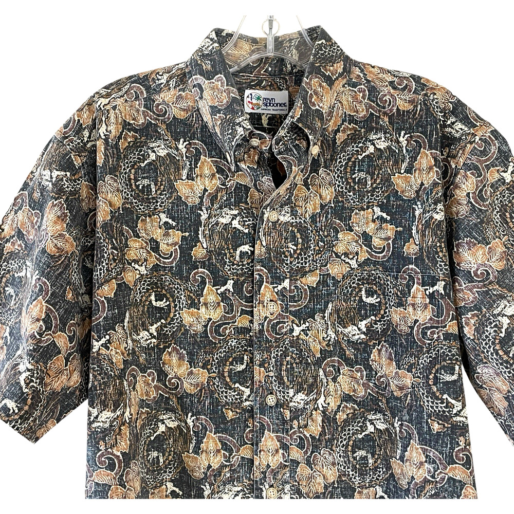 REYN SPOONER Men's Size Medium Brown Black Short Sleeve Button Down Camp Shirt - Picture 2 of 7